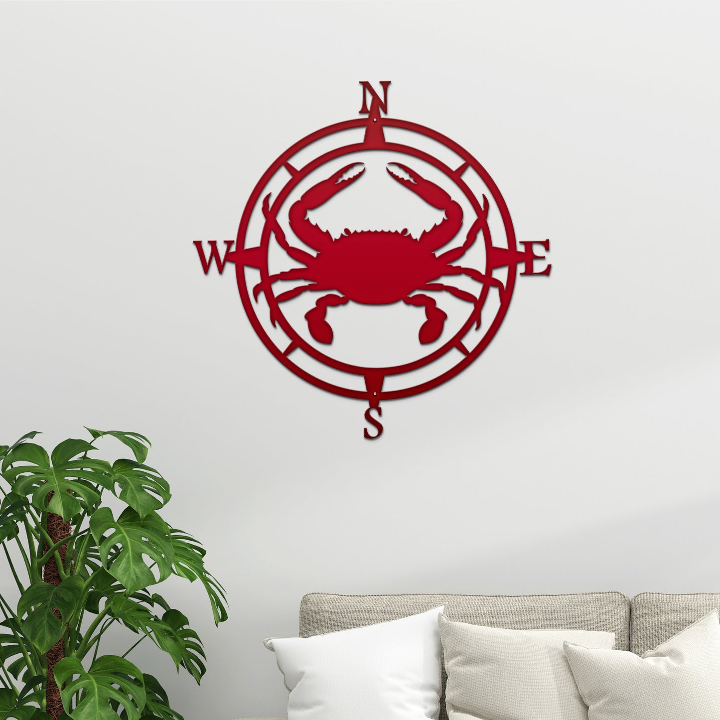 Crab Compass Wall Décor Personalized GPS Coordinates - Personalized Nautical Wall Art, Family Name & Date - Indoor Outdoor Metal Decor, Housewarming or Wedding Gift for Couples