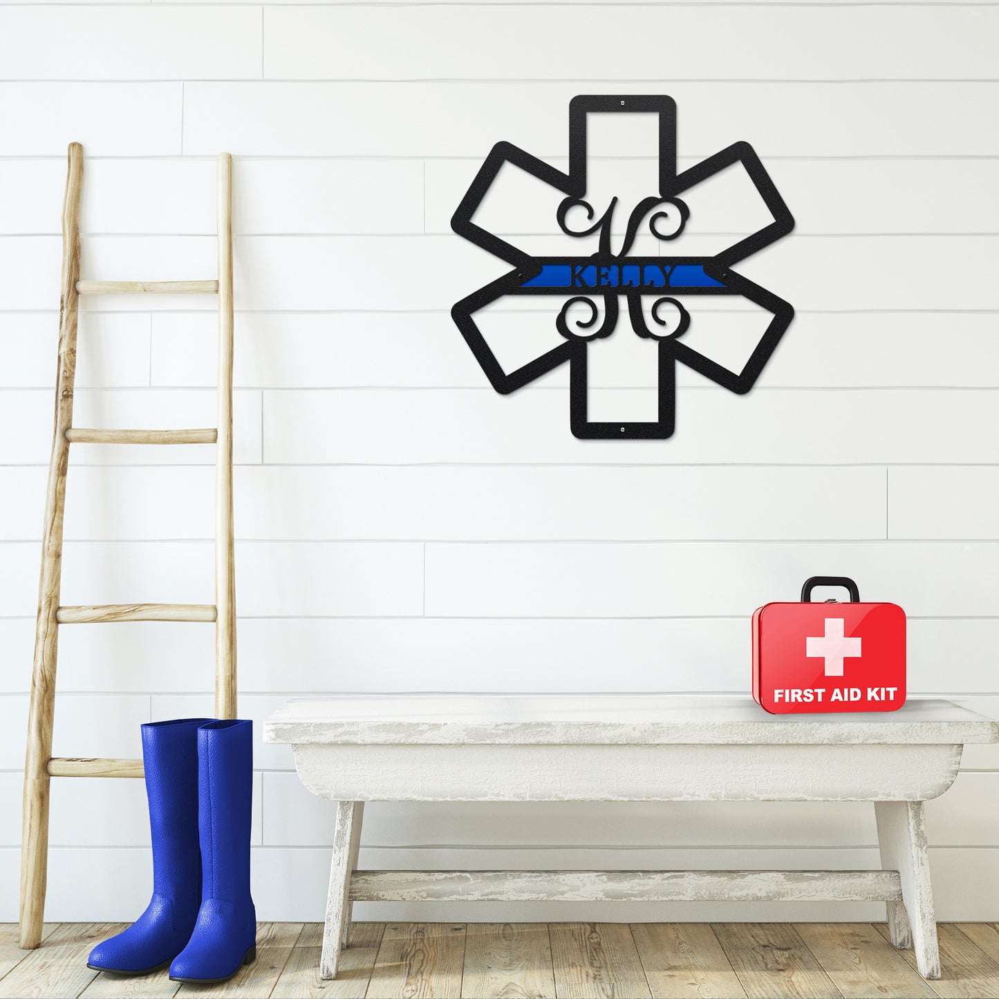 Personalized EMS Paramedic Star of Life Door Wreath – Custom Metal House Name Sign – Weather-Resistant Outdoor Address Signs for Firefighter, Home Décor & Housewarming Gift