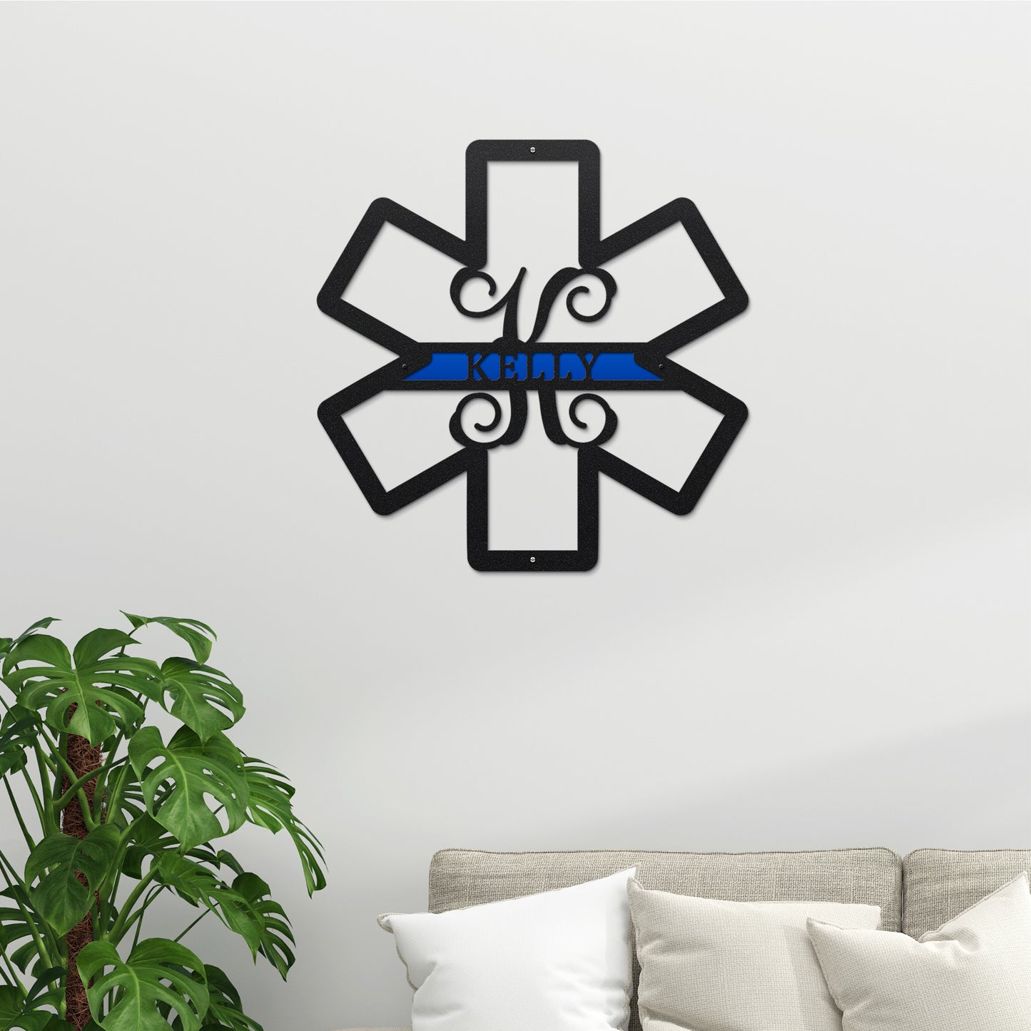 Personalized EMS Paramedic Star of Life Door Wreath – Custom Metal House Name Sign – Weather-Resistant Outdoor Address Signs for Firefighter, Home Décor & Housewarming Gift