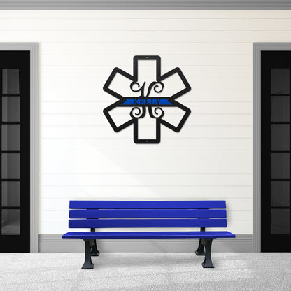 Personalized EMS Paramedic Star of Life Door Wreath – Custom Metal House Name Sign – Weather-Resistant Outdoor Address Signs for Firefighter, Home Décor & Housewarming Gift