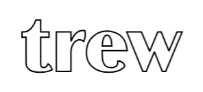 Minimalist custom metal word sign featuring the name Trew in modern lowercase lettering for personalized wall decor and business branding