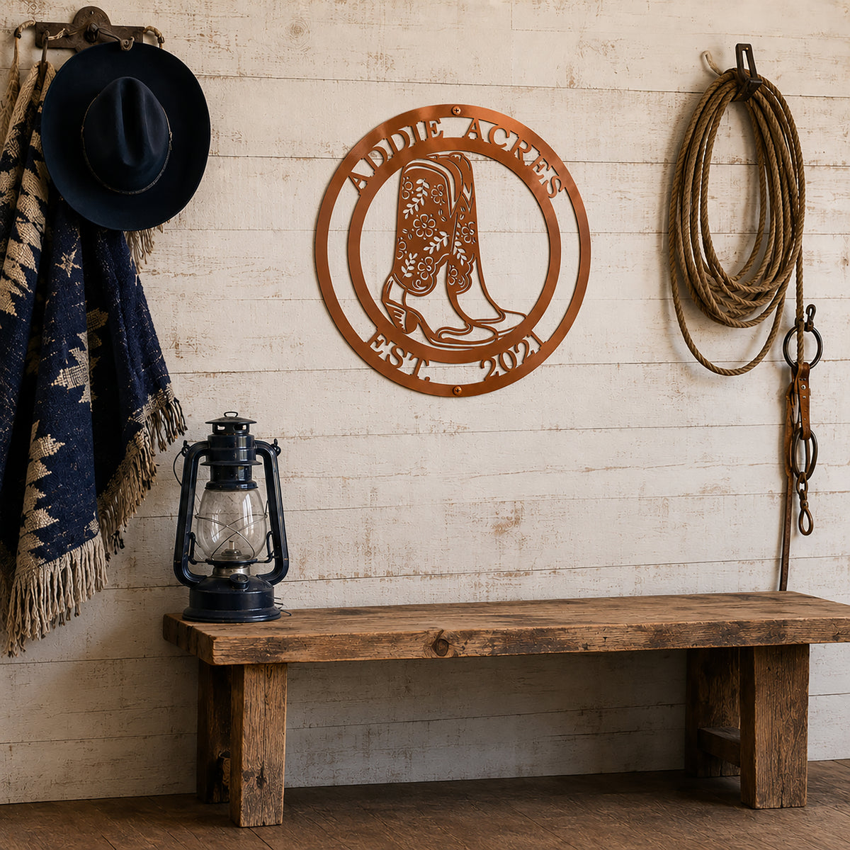 Personalized Cowgirl Boots Sign – Custom Rustic Western Wall Art & Family Decor