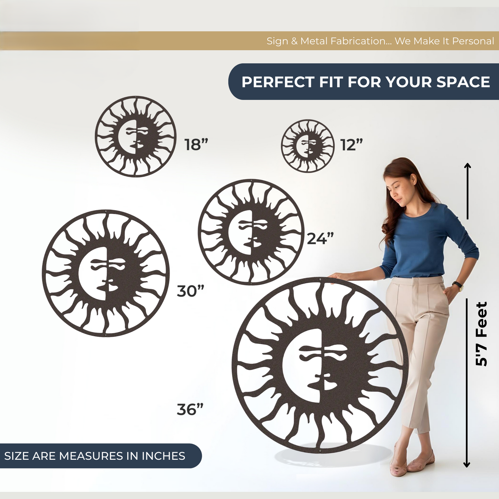 Custom Sun and Moon Metal Wall Art for Outdoor Living Spaces