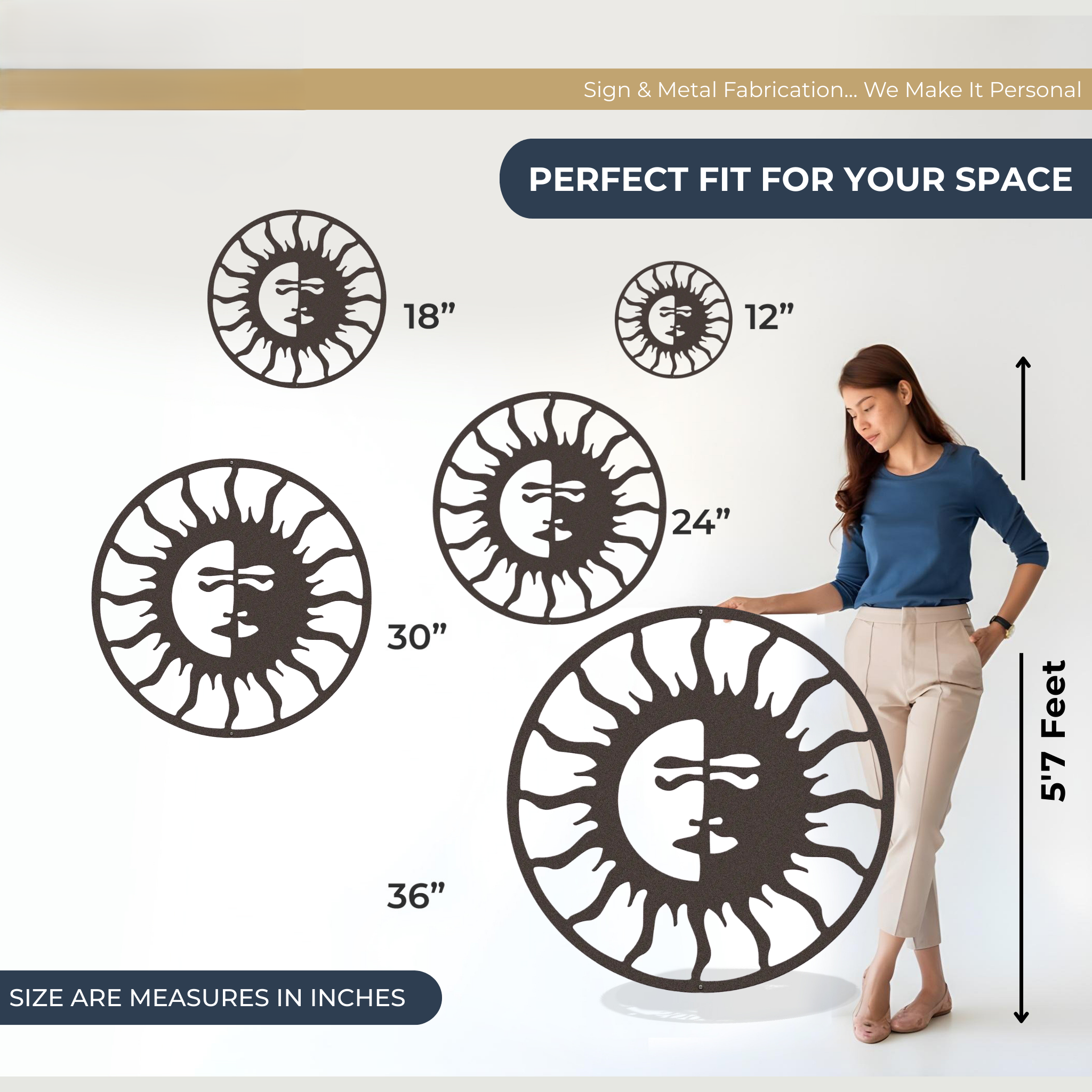 Custom Sun and Moon Metal Wall Art for Outdoor Living Spaces