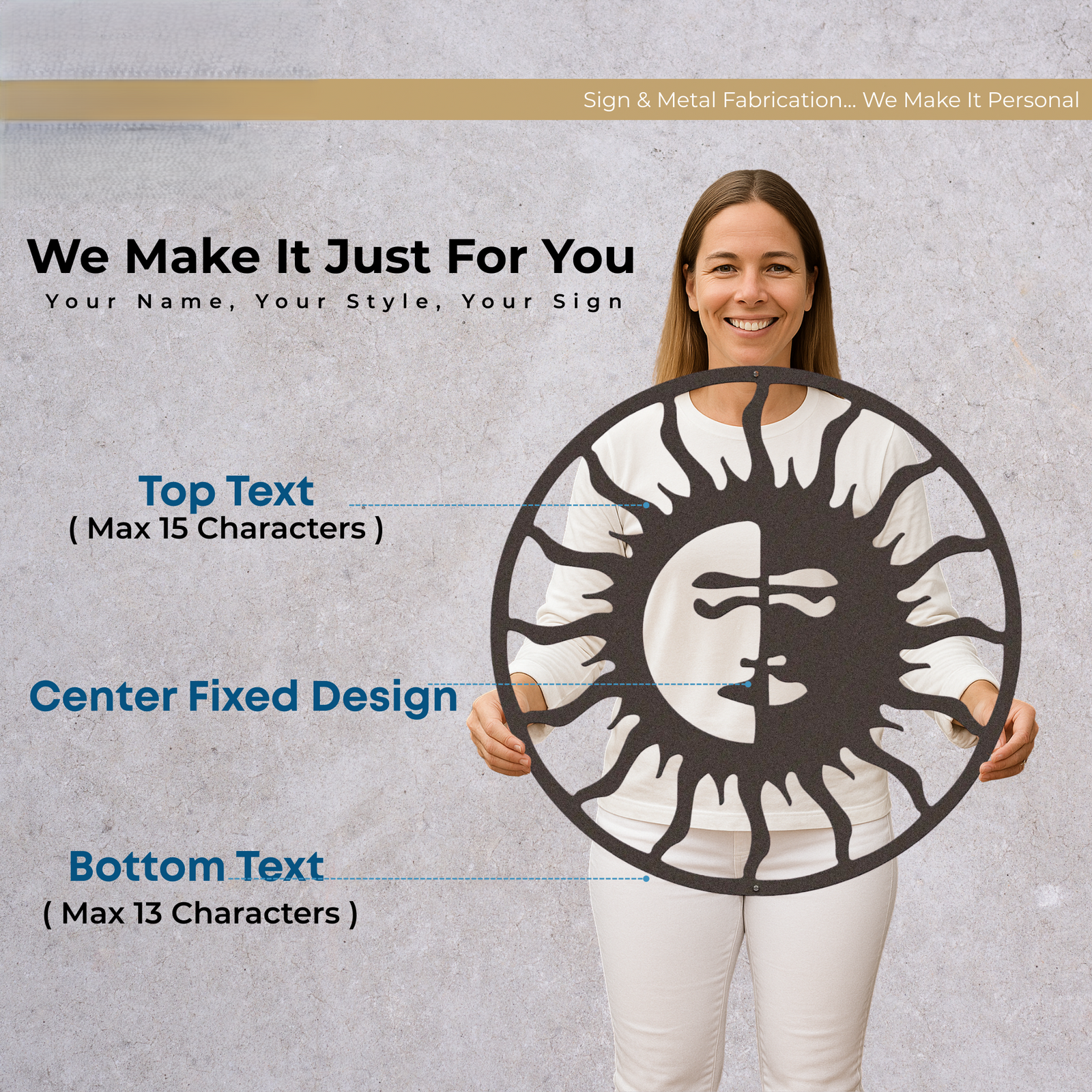Custom Sun and Moon Metal Wall Art for Outdoor Living Spaces