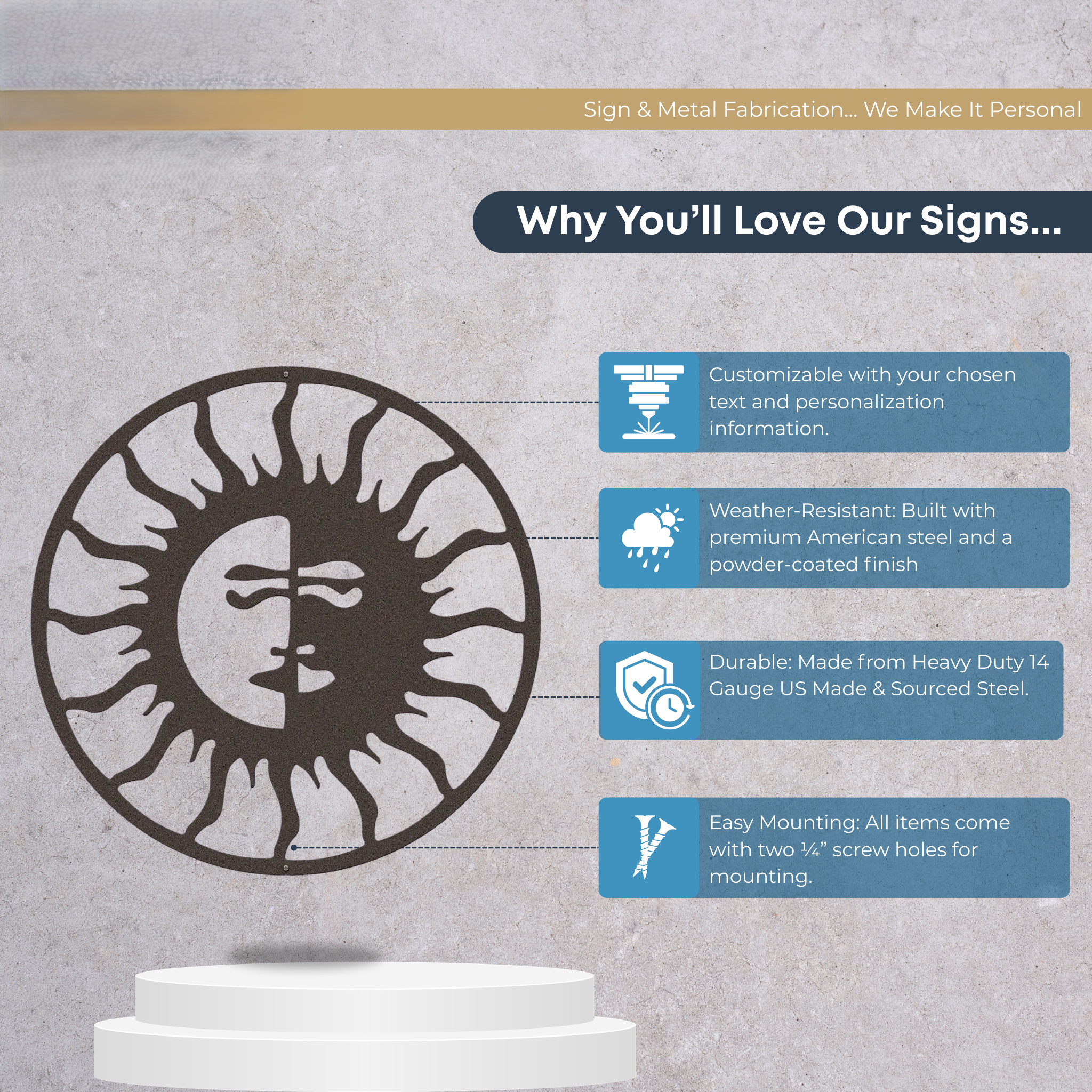Custom Sun and Moon Metal Wall Art for Outdoor Living Spaces