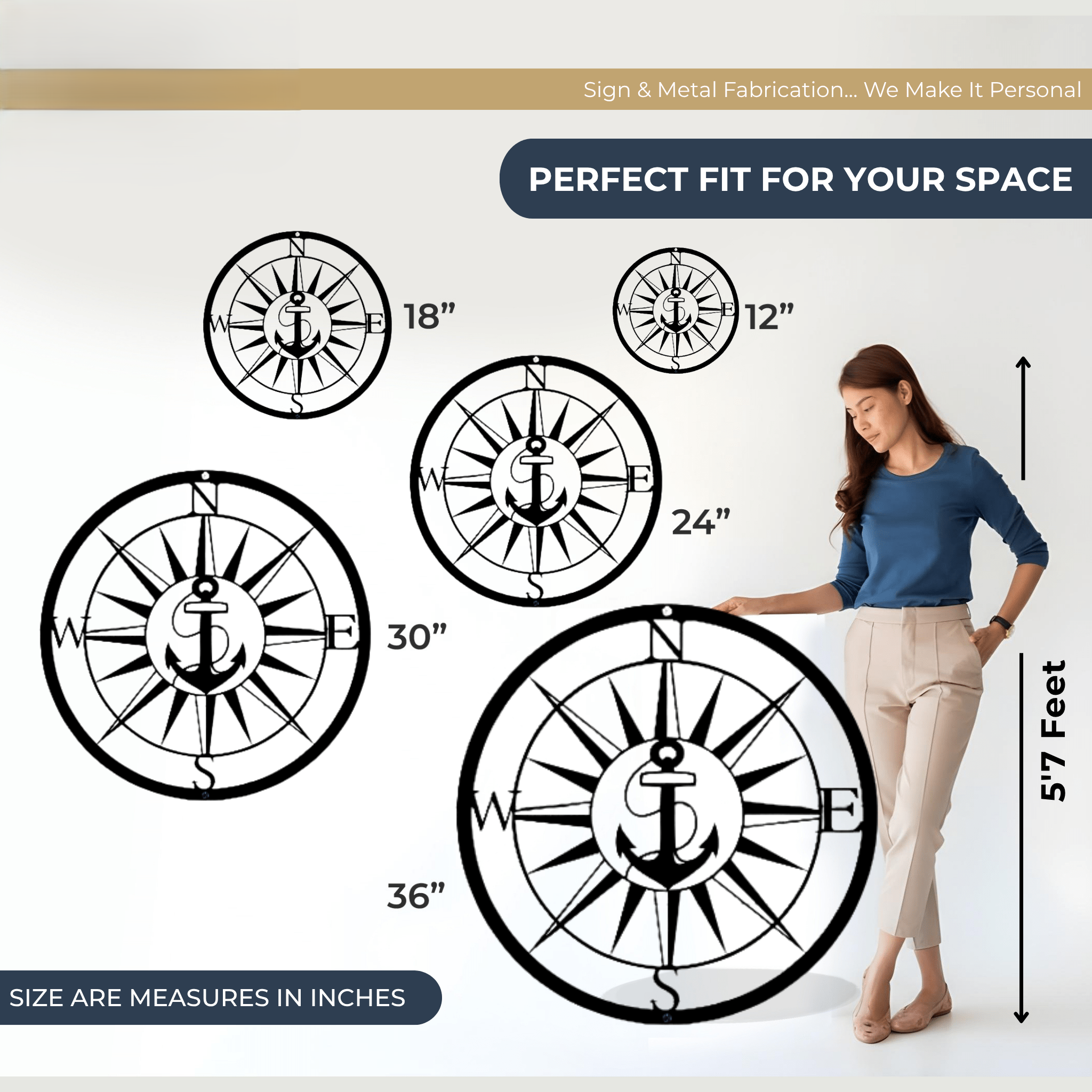 Personalized Compass with Anchor Sign – Custom Nautical Wall Decor