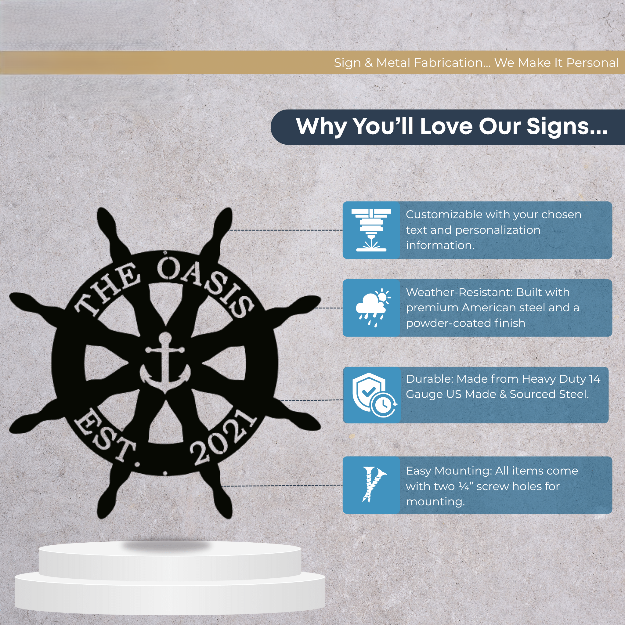 Personalized Metal Anchor Sign for Nautical Home & Outdoor Decor