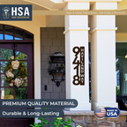 House number sign mounted on pillar with premium quality material text and branding, outdoor address signage, HouseSensationsArt