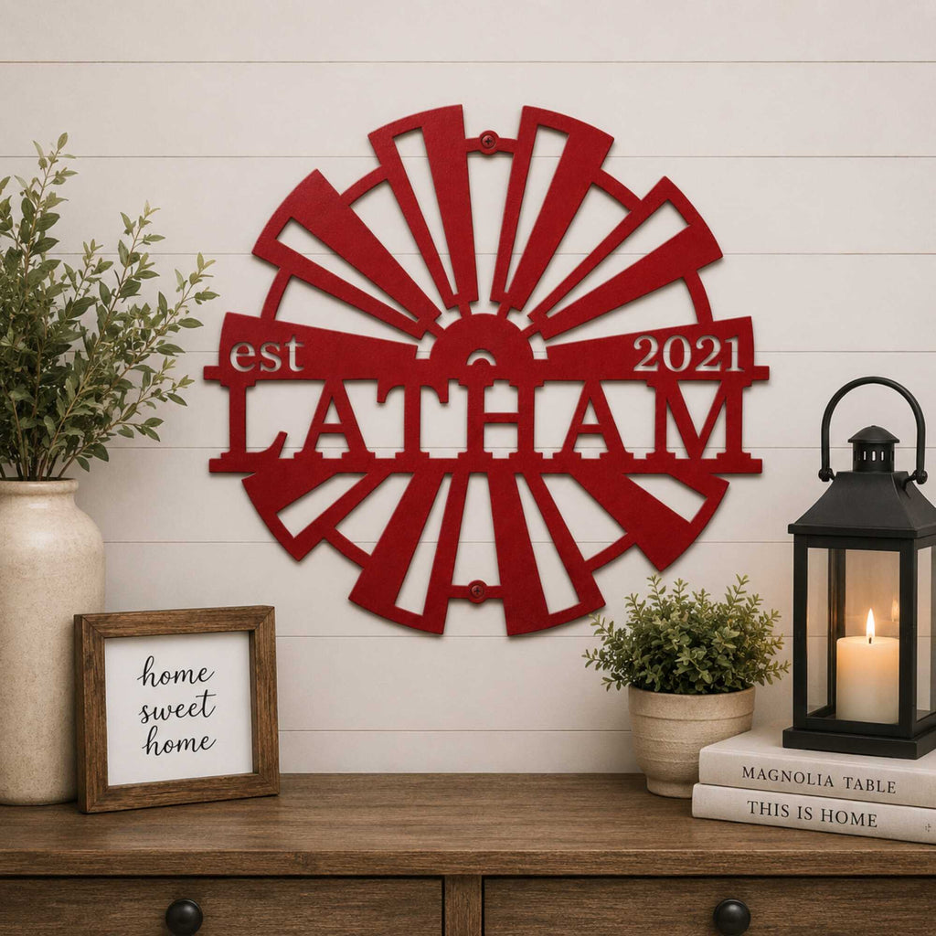 Letrero metálico de molino de viento personalizado - Decoración rústica de exterior