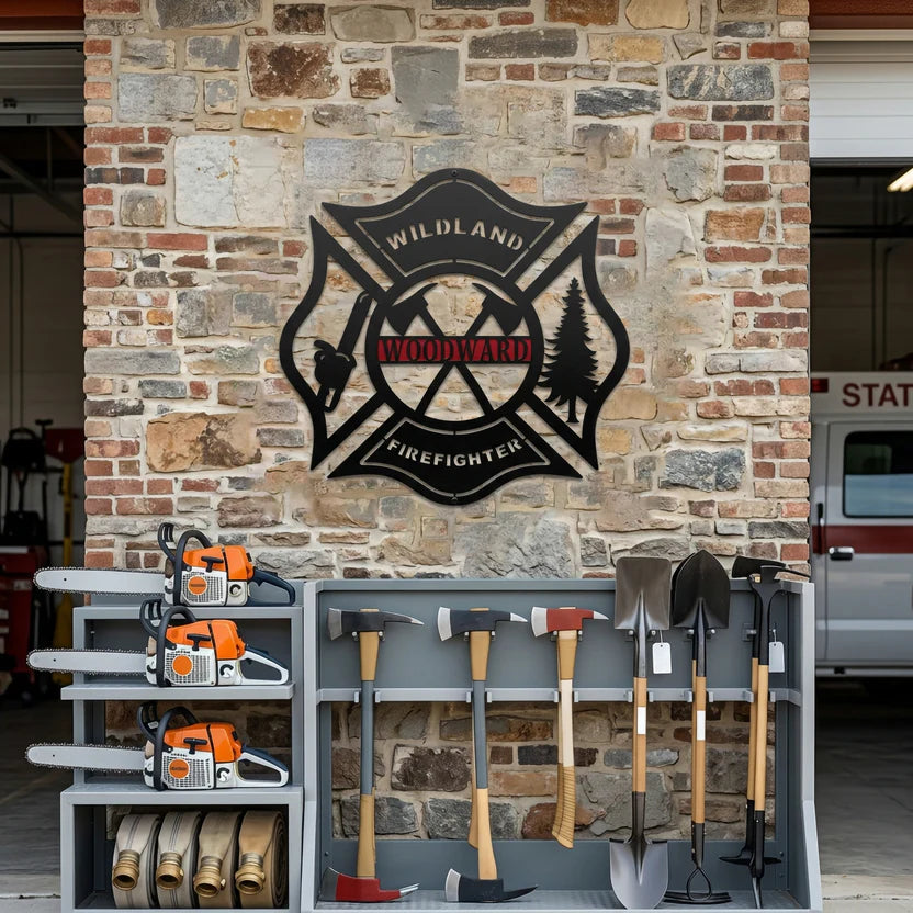 Señal de metal para bombero — Placa personalizada de socorrista con cruz de Malta para incendios forestales