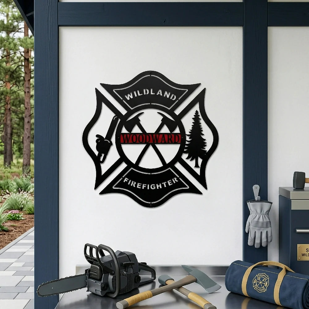 Firefighter Metal Sign — Custom Wildland Maltese Cross First Responder Plaque
