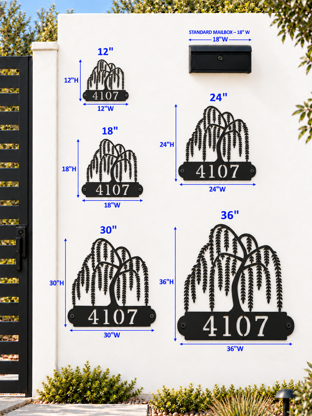 Dirección de la casa Willows Weep – Placa exterior metálica personalizada