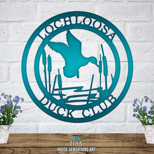 Hunter's Duck with Cattails Metal Sign-Ranch Sign-HouseSensationsArt