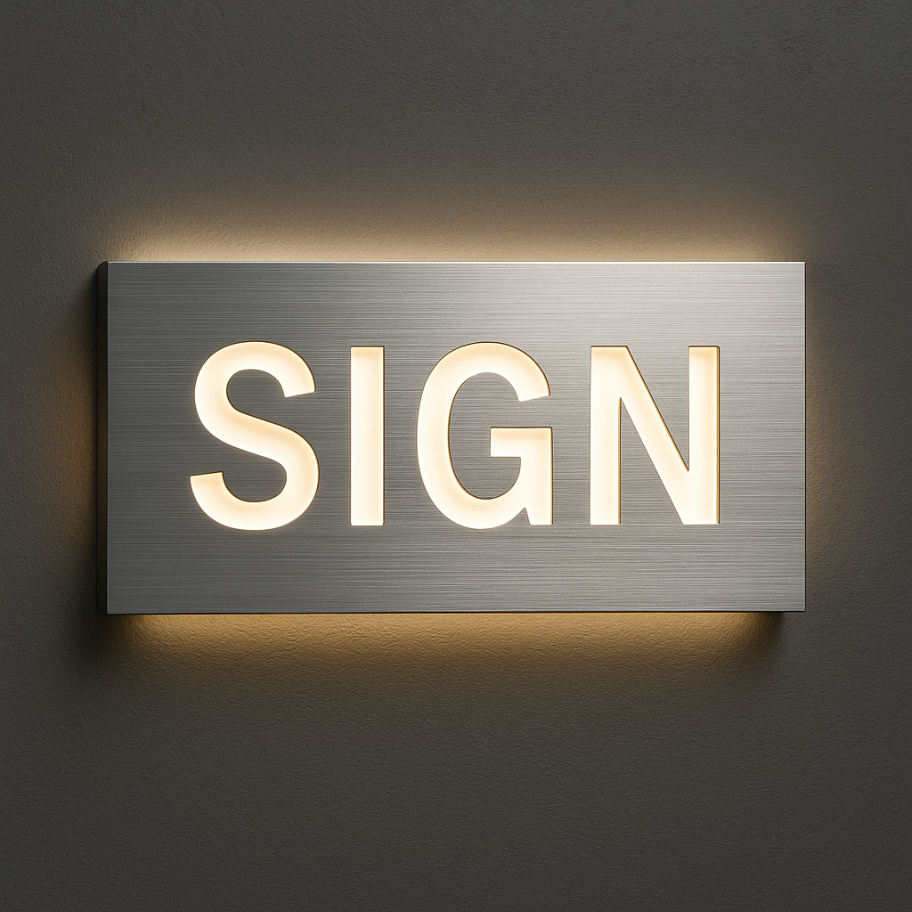 Custom aluminum business logo sign with LED halo backlighting mounted on a wall for a sleek, modern look.