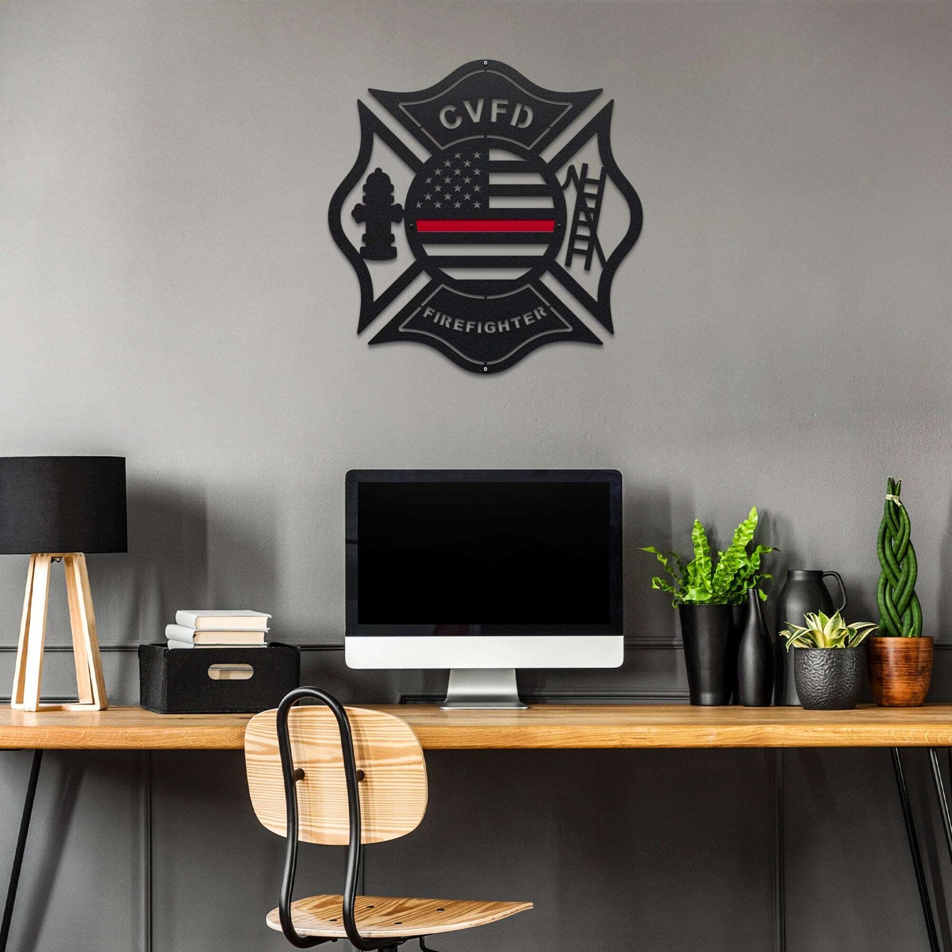 American Flag Firefighter Sign – Personalized Maltese Cross Wall Art - HouseSensationsArt