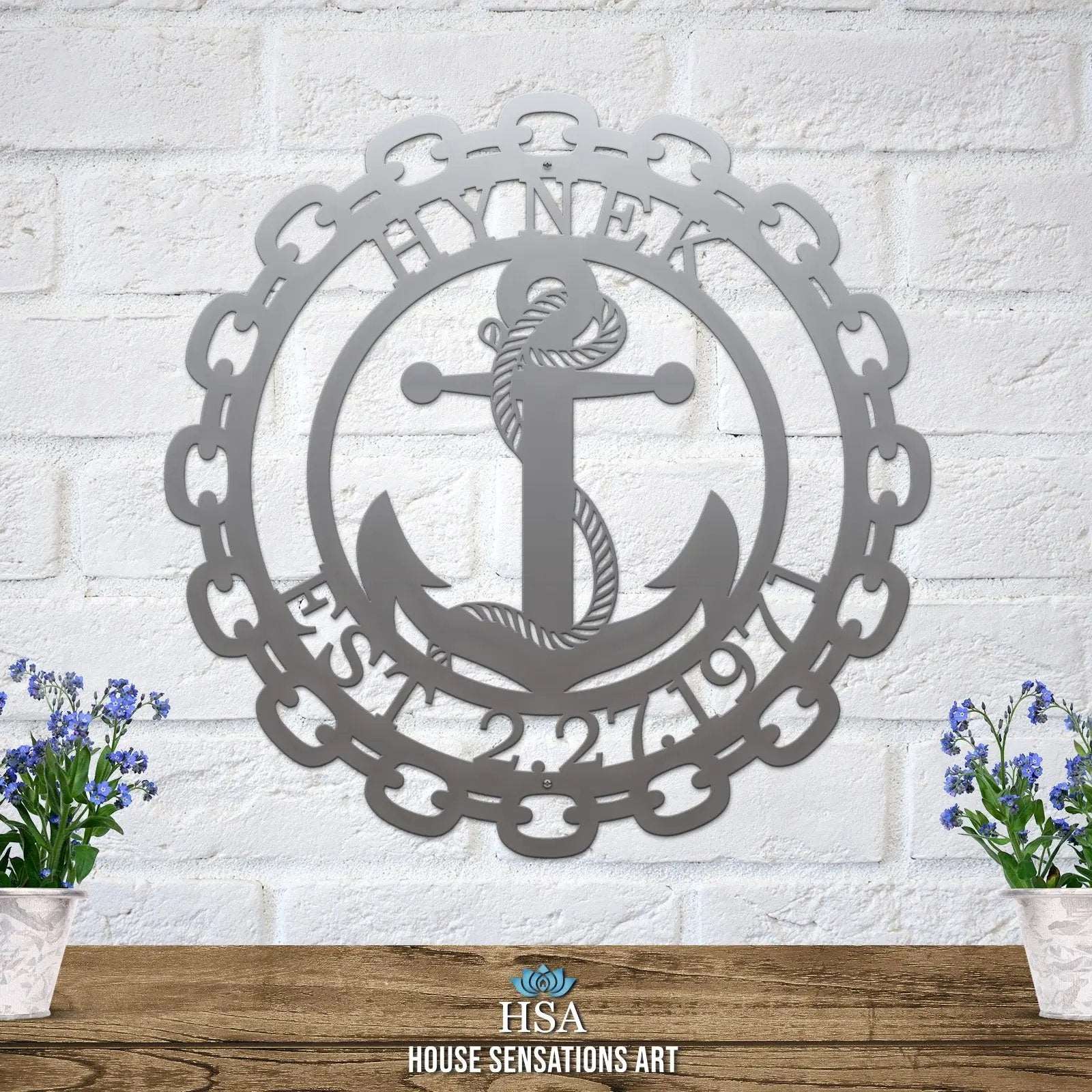 Anchor & chain address sign with custom street number, weather-resistant nautical home decor