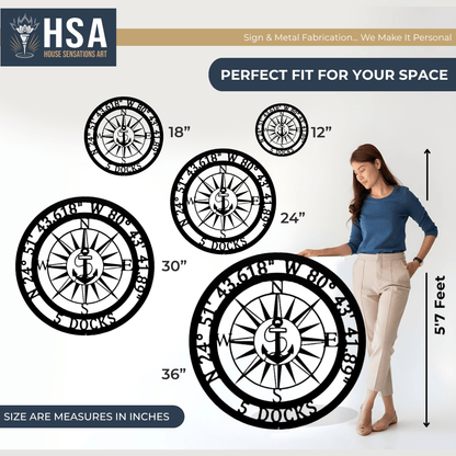 Anchor GPS Sign – Personalized Nautical Compass Decor for Marine - HouseSensationsArt