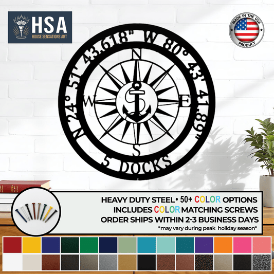 Anchor GPS Sign – Personalized Nautical Compass Decor for Marine - HouseSensationsArt