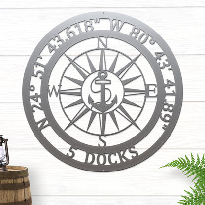 Anchor GPS Sign – Personalized Nautical Compass Decor for Marine - HouseSensationsArt