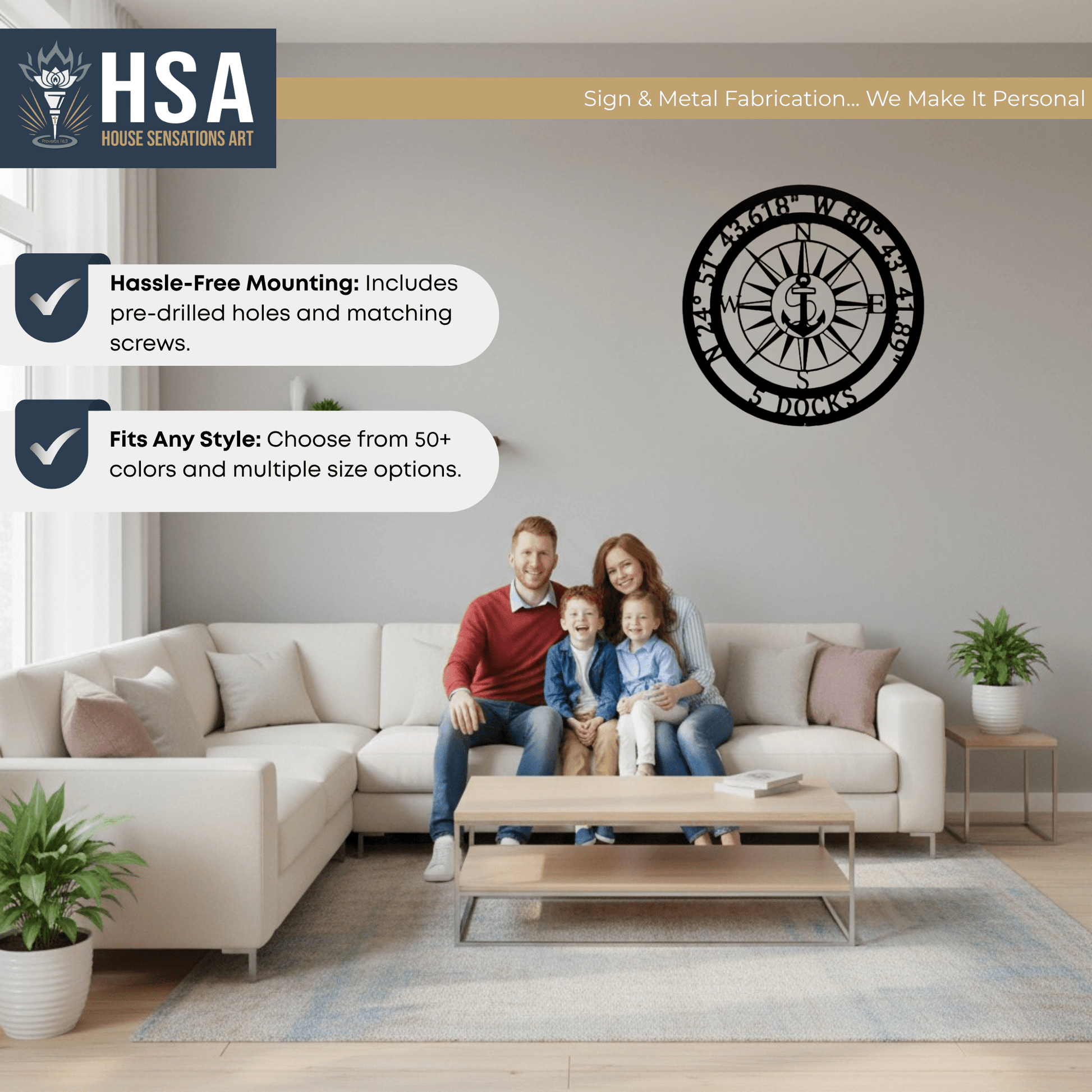 Anchor GPS Sign – Personalized Nautical Compass Decor for Marine - HouseSensationsArt