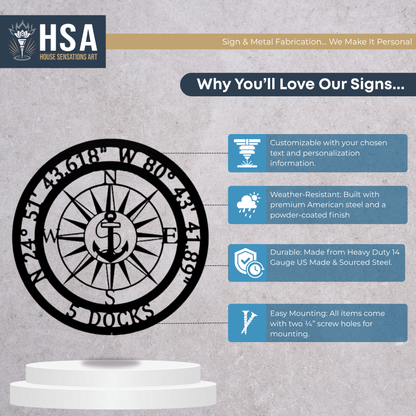 Anchor GPS Sign – Personalized Nautical Compass Decor for Marine - HouseSensationsArt