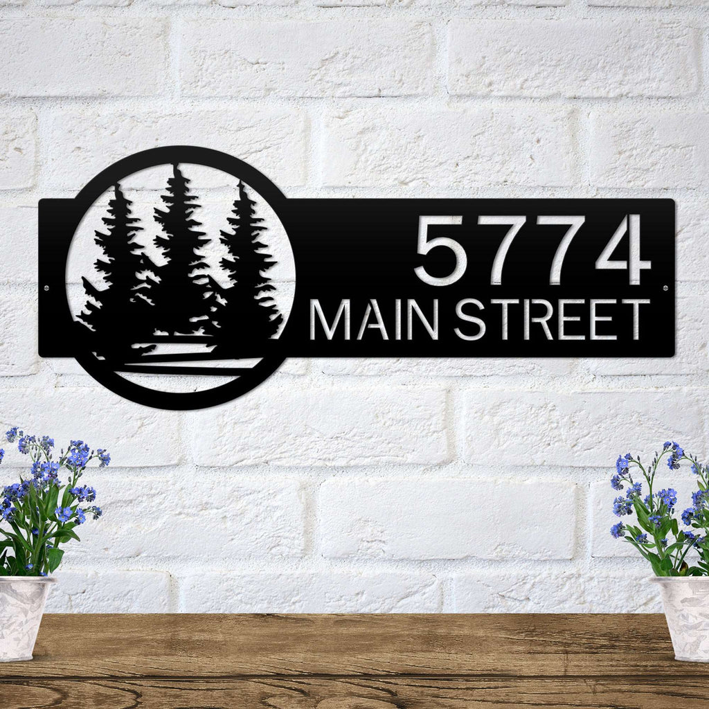 Evergreen trees monogram address plaque personalized for stylish home display