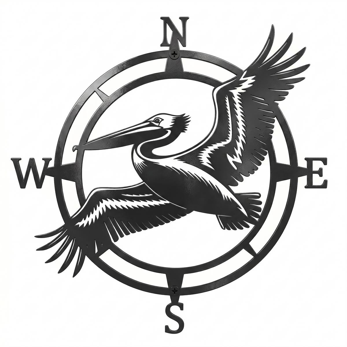 Blue Heron Compass Art – Coastal Metal Wall Decor | Weather Resistant Outdoor Sign