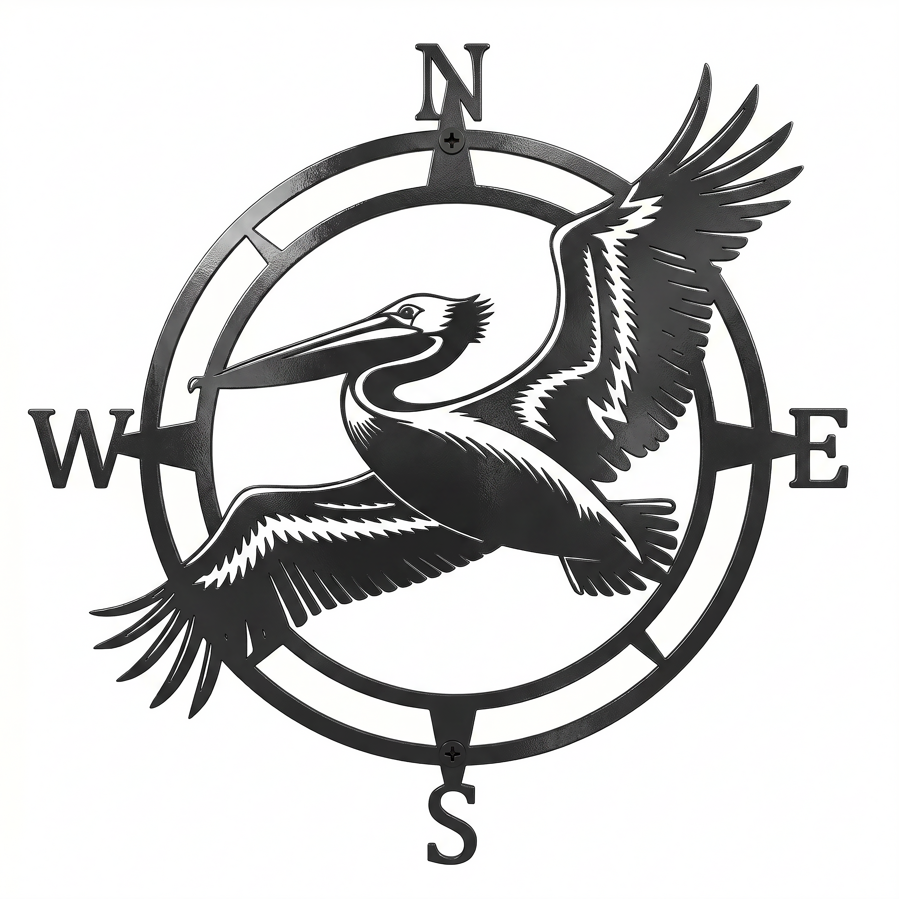 Blue Heron Compass Art – Coastal Metal Wall Decor | Weather Resistant Outdoor Sign