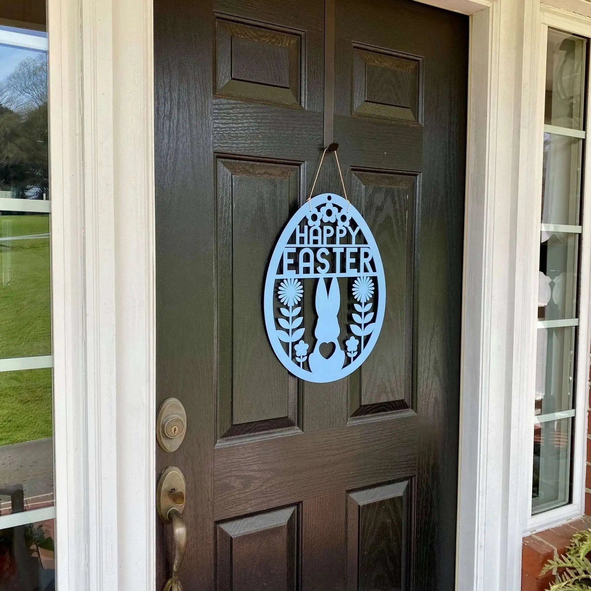 Bunny in Flowers Happy Easter Egg Front Door Wreath - Customizable Metal Door Decor - Personalized Welcome Sign - Durable, Rust - Resistant, Perfect for Home, Porch, and Garden – Unique Seasonal Gift - HouseSensationsArt