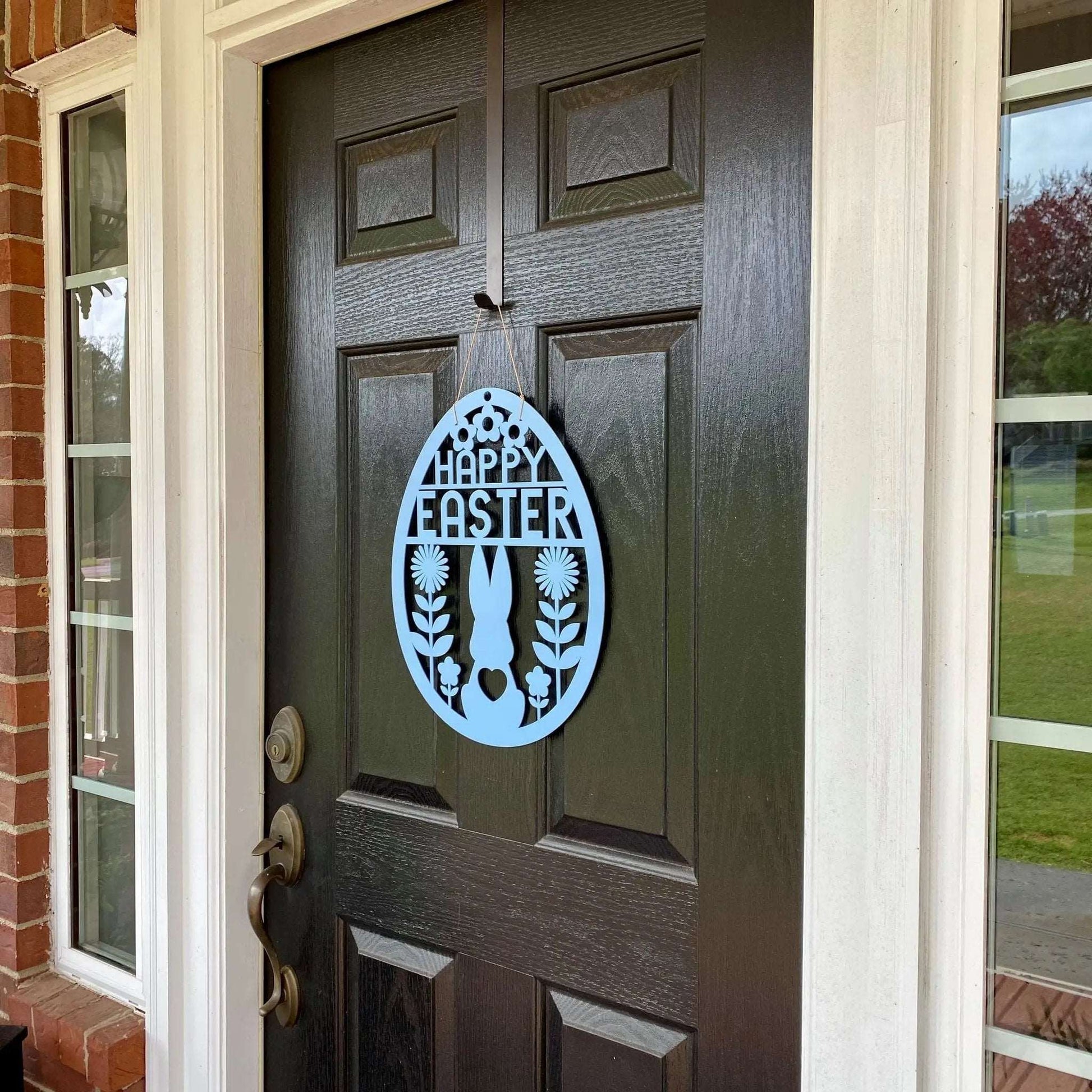 Bunny in Flowers Happy Easter Egg Front Door Wreath - Customizable Metal Door Decor - Personalized Welcome Sign - Durable, Rust - Resistant, Perfect for Home, Porch, and Garden – Unique Seasonal Gift - HouseSensationsArt