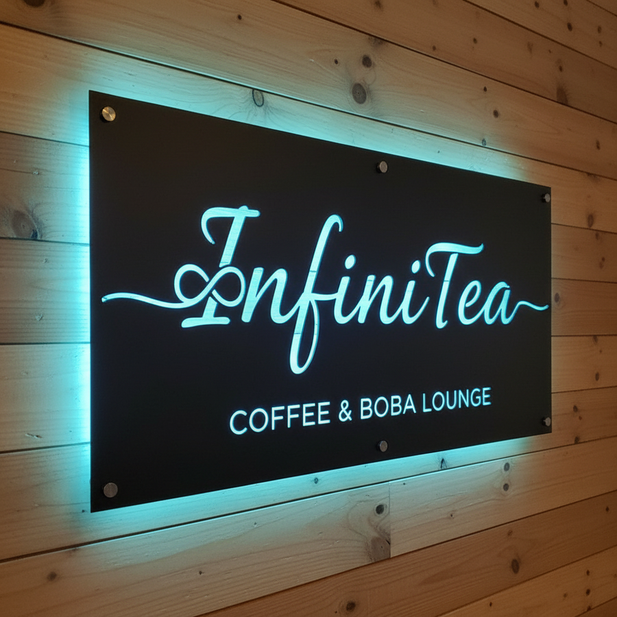 Letrero LED personalizado para oficina y escaparate - Logotipo metálico con pantalla retroiluminada