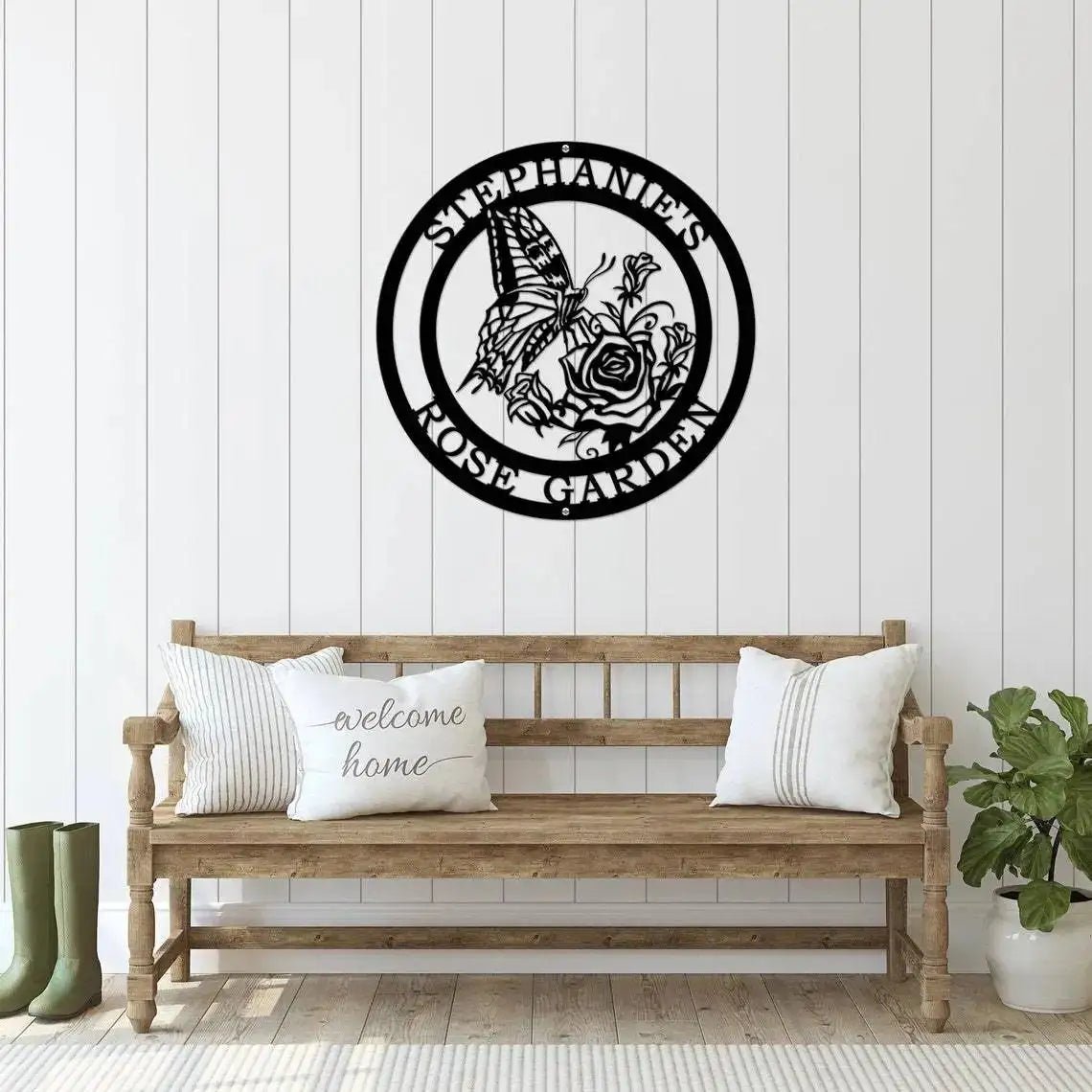 Butterfly & Rose Garden Sign - Custom Metal House Number Plaque - Perfect for Outdoor Decor in Gardens, Yards, or Farms - Ideal Housewarming Gift for Animal Lovers - HouseSensationsArt