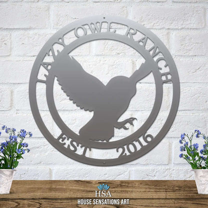 Flying Owl Metal Personalized Sign Ranch Sign House Sensations Art   