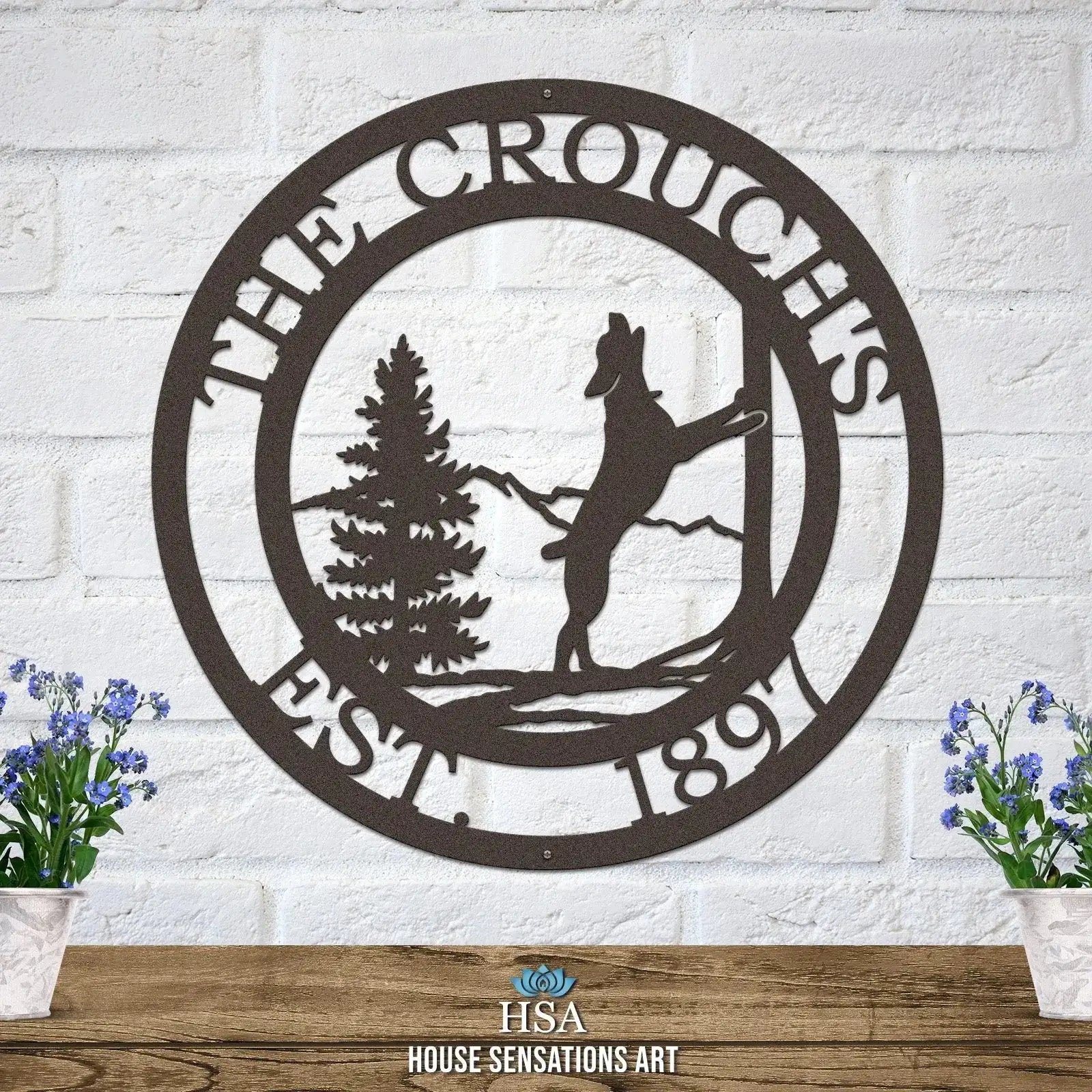 Treeing Coonhound Dog Address Sign - Custom Metal House Number Plaque showcasing a detailed Treeing Coonhound silhouette on a sturdy metal sign, ideal for outdoor decor in gardens, yards, or farms.