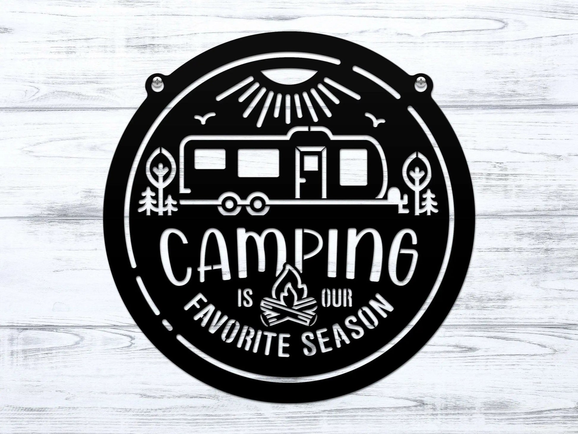 Camping Is our Favorite Season Metal Sign - Custom Happy Camper Yard Sign - Hanging Camping Sign, Camper Decor, RV Decor, Custom Campground Sign, Personalized Campgroud - HouseSensationsArt