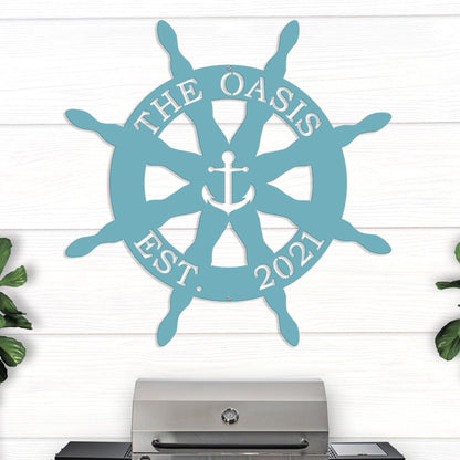 Captain Ship Wheel Decor – Custom Nautical Metal Wall Art Sign - HouseSensationsArt