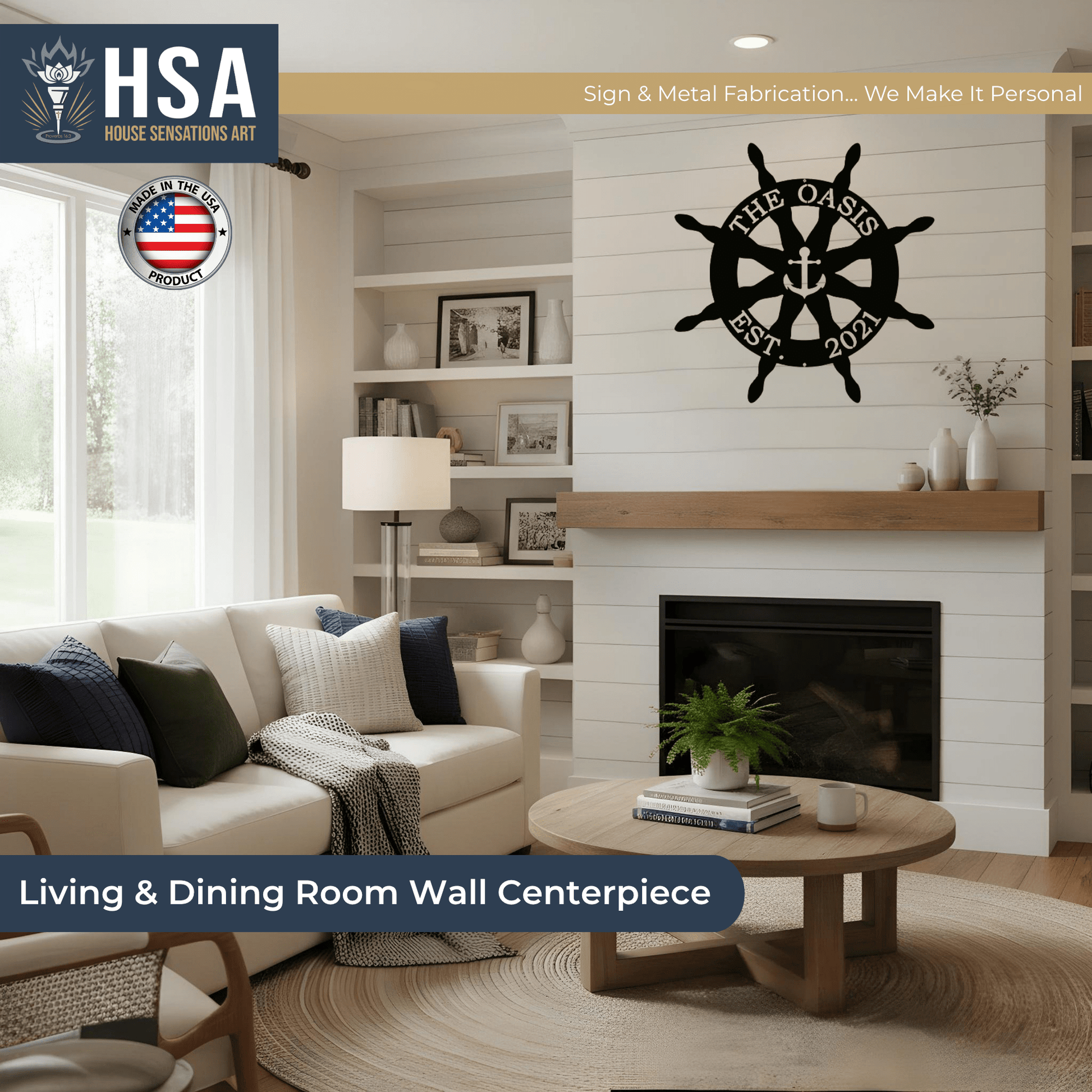 Captain Ship Wheel Decor – Custom Nautical Metal Wall Art Sign - HouseSensationsArt