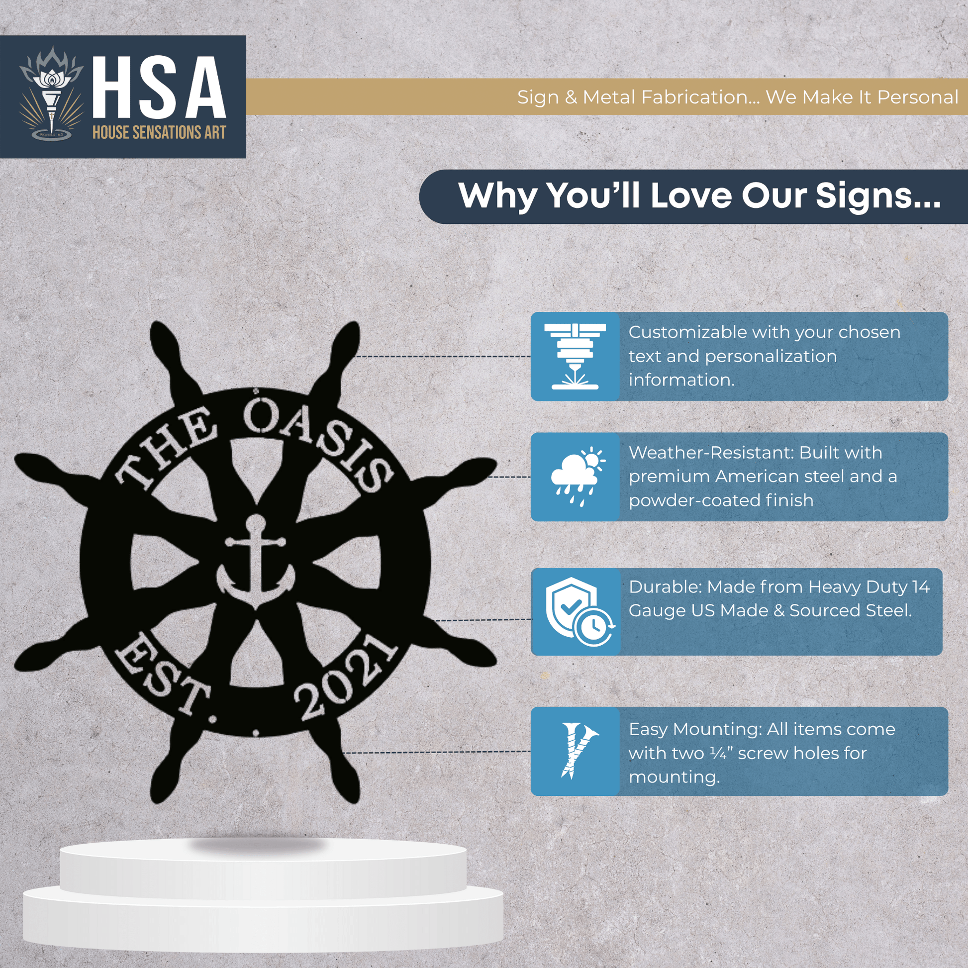 Captain Ship Wheel Decor – Custom Nautical Metal Wall Art Sign - HouseSensationsArt