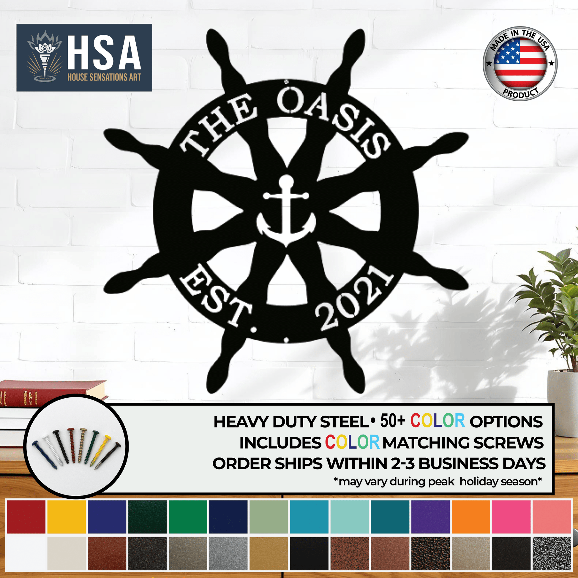 Captain Ship Wheel Decor – Custom Nautical Metal Wall Art Sign - HouseSensationsArt