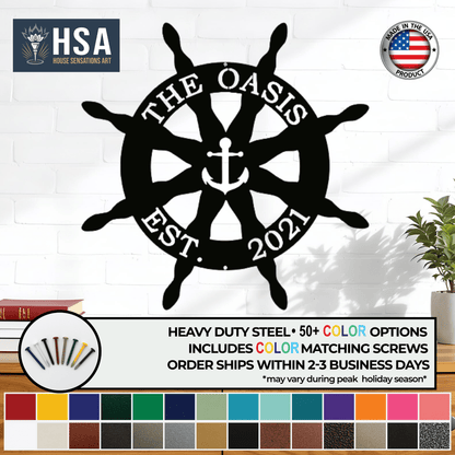 Captain Ship Wheel Decor – Custom Nautical Metal Wall Art Sign - HouseSensationsArt