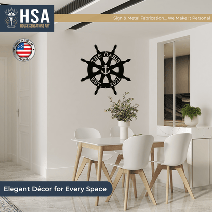 Captain Ship Wheel Decor – Custom Nautical Metal Wall Art Sign - HouseSensationsArt