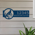 Personalized cardinals house number sign, front door outdoor metal décor, custom color sign with bird design on house exterior