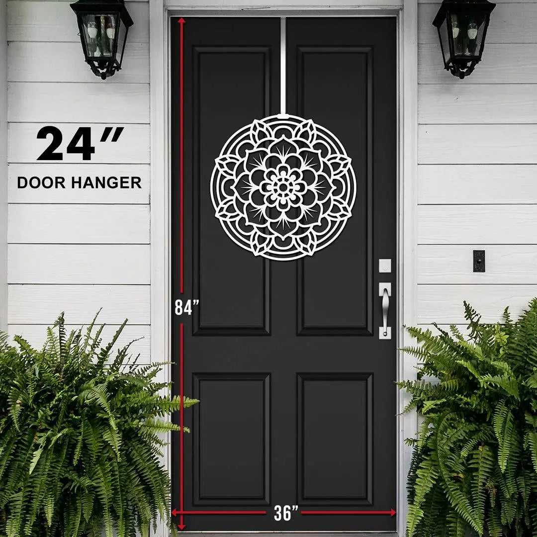 Cascade Lotus Flower Front Door Wreath - Customizable Metal Door Decor, featuring intricate lotus design laser-cut from durable steel, perfect for adding elegance to home, porch, or garden.