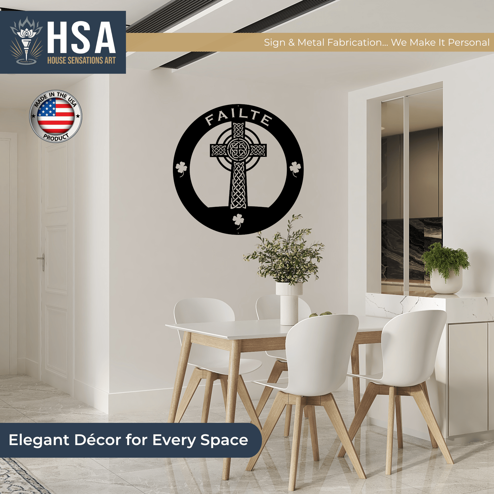 Celtic Cross Family Metal Wall Decor Name Sign Personalized Wall Cross Decor, Outdoor Indoor Plaque - TTS - HouseSensationsArt