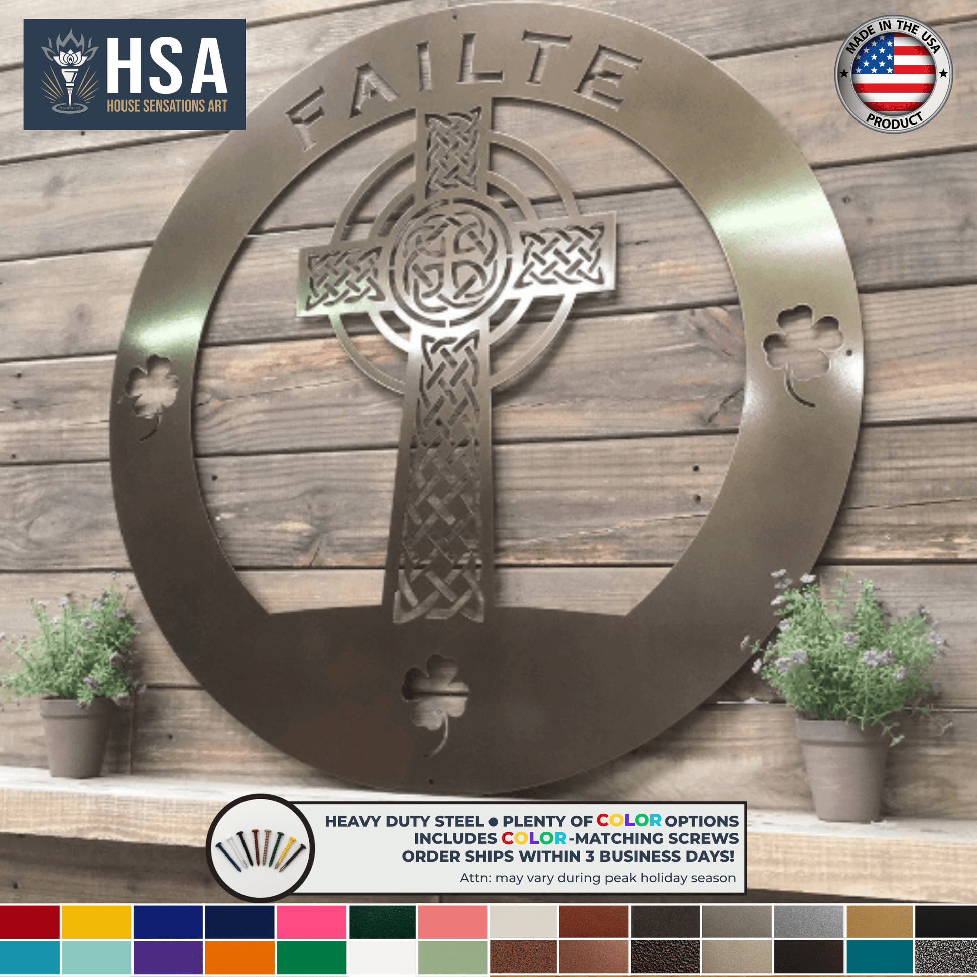 Celtic Cross Family Metal Wall Decor Name Sign Personalized Wall Cross Decor, Outdoor Indoor Plaque - TTS - HouseSensationsArt