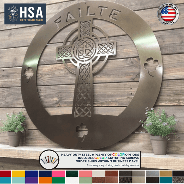 Celtic Cross Family Metal Wall Decor Name Sign Personalized Wall Cross Decor, Outdoor Indoor Plaque - TTS - HouseSensationsArt