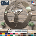 Celtic Cross Family Metal Wall Decor Name Sign Personalized Wall Cross Decor, Outdoor Indoor Plaque - TTS - HouseSensationsArt
