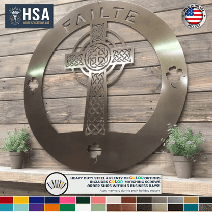 Celtic Cross Family Metal Wall Decor Name Sign Personalized Wall Cross Decor, Outdoor Indoor Plaque - TTS - HouseSensationsArt