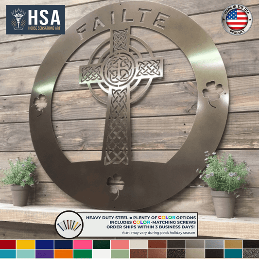 Celtic Cross Family Metal Wall Decor Name Sign Personalized Wall Cross Decor, Outdoor Indoor Plaque - TTS - HouseSensationsArt